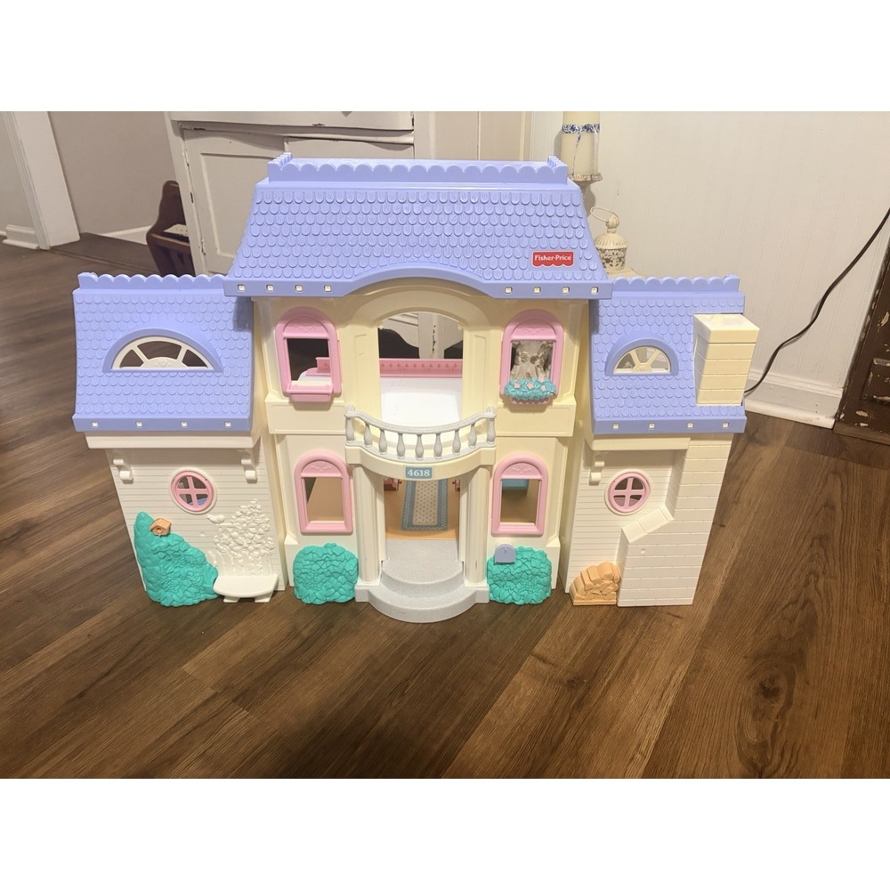 Vintage 1997 Fisher Price Loving Family Grand Doll House With Furniture